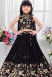 Black Embroidered Crop Top Lehenga Set with Dupatta For Girls