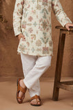 Ivory Embroidered Kurta Set With Pajama For Boys