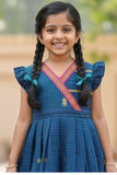 Bottle Green Traditional Dress with Zari Border For Girls