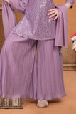 Lavender Sequin Embroidered Palazzo Set with Dupatta For Girls