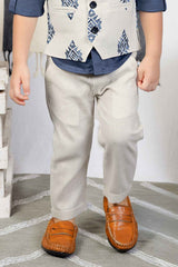 Blue Shirt And Pant Set With Overcoat And Bow For Boys