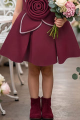Girls Red 3D Rosette Party Wear Frock With Sequin Embellishment
