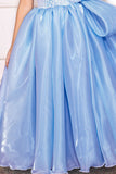 Girls Blue One-Shoulder Party Gown with 3D Floral Ruffles