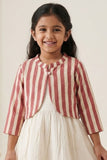 Casual Cream Dress & Dusty Pink Striped Jacket for Girls