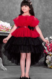 Red And Black Layered Tailback Party Dress For Girls