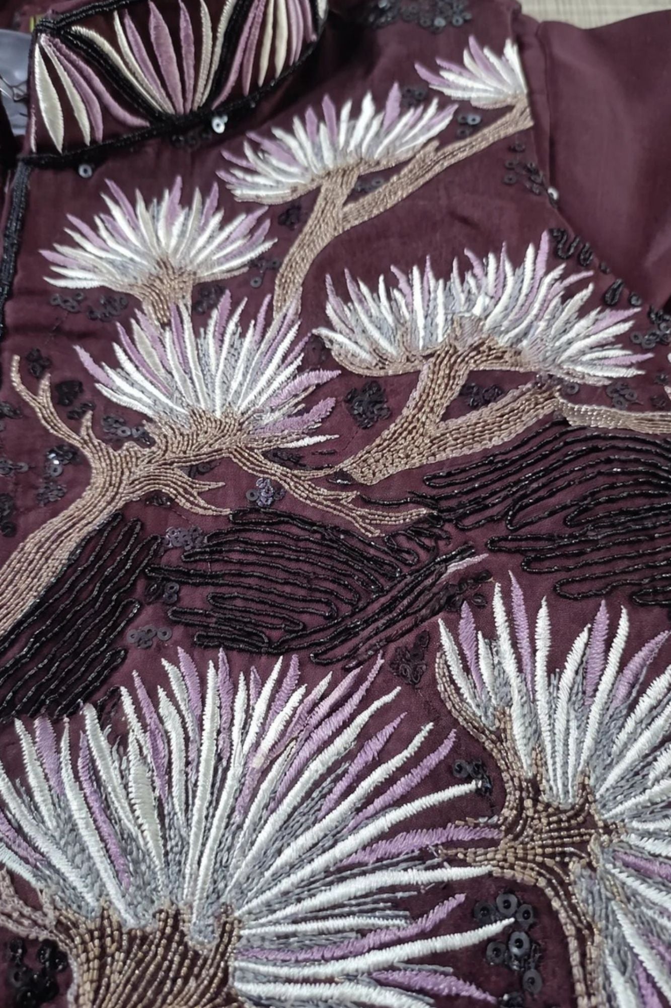 Boys Maroon Floral Embroidered And Sequin Embellished Kurta Set with Nehru Jacket