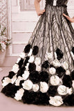 Designer Black And White Sequins Work With Floral Embellished Party Wear Gown For Girls