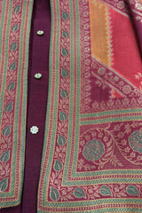 Maroon Premium Brocade Indo Western Suit Set For Boys