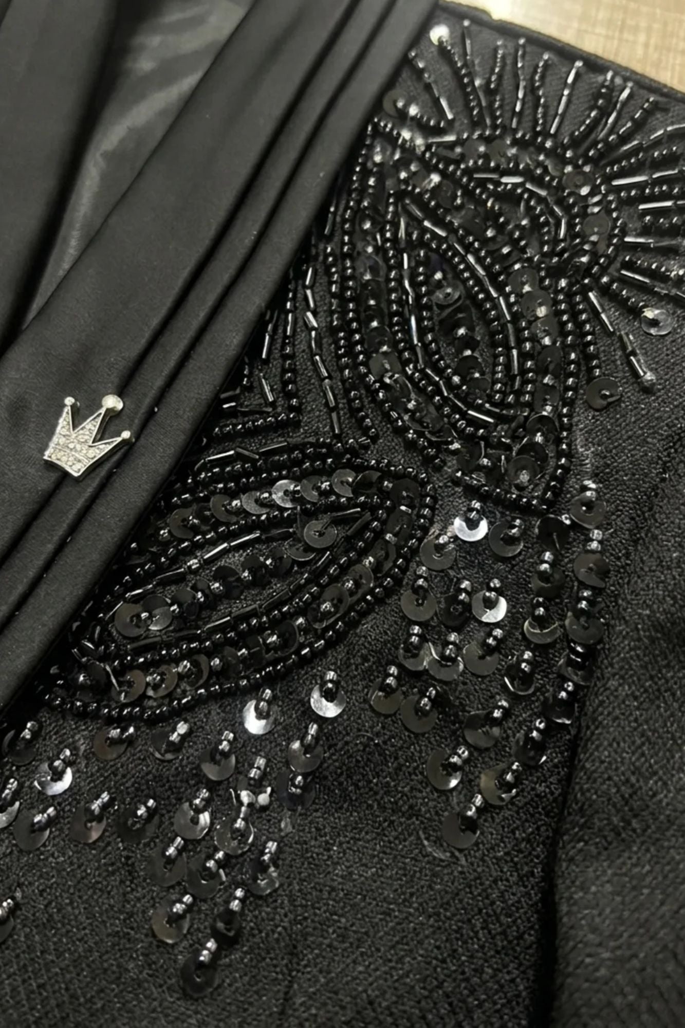 Black Embellished Tuxedo Suit Set with Bow Tie for Boys