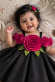 Girls Black 3D Floral Applique Party Wear Frock