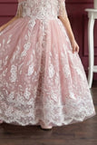 Peach Embroidered Off-Shoulder Princess Ball Gown For Girls