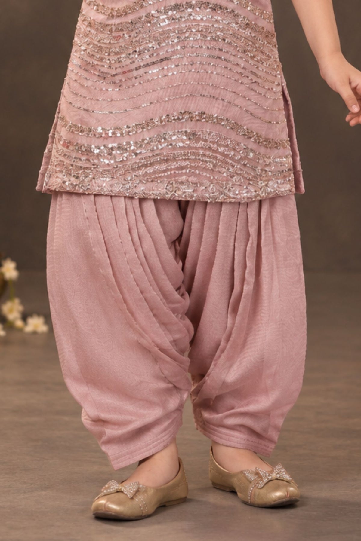 Dusty Pink Sequin Embellished Patiala Set For Girls