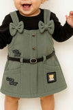 Olive Green Dungaree With Black T-Shirt Set For Girls