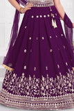Purple Embroidered Lehenga Choli Set with Dupatta for Girls