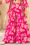Pink Printed Co-Ord Set With Embellished Overcoat For Girls