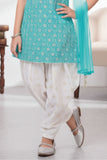 Aqua Blue Embroidered Patiala Suit Set With Dupatta For Girls