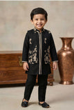 Black Heritage Embroidered Kurta Set with Jacket For Boys