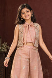 Girls Blush Peach Embroidered Jacket Palazzo Set