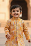 Mustard Patchwork Printed Kurta Dhoti Set for Boys