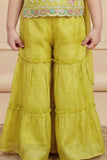 Lemon Yellow Embroidered Sharara Set With Dupatta For Girls