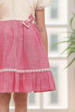 Pink Floral And Bow Embellished Casual Dress For Girls