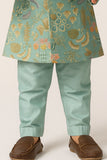 Elegant Sea Green Floral Embroidered Sherwani Set For Boys