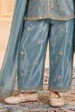 Aqua Blue Delicate Floral Vine Embroidered Palazzo Set with Dupatta