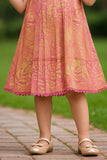 Pink Printed Dress with Sequined Glitter & Frill Sleeves For Girls