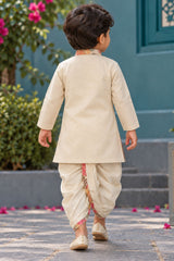 Boys Beige with Multicolor Floral Prints With Silver Embroidered Dhoti Set