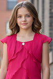 Rani Pink Layered Party Dress with Shrug for Girls