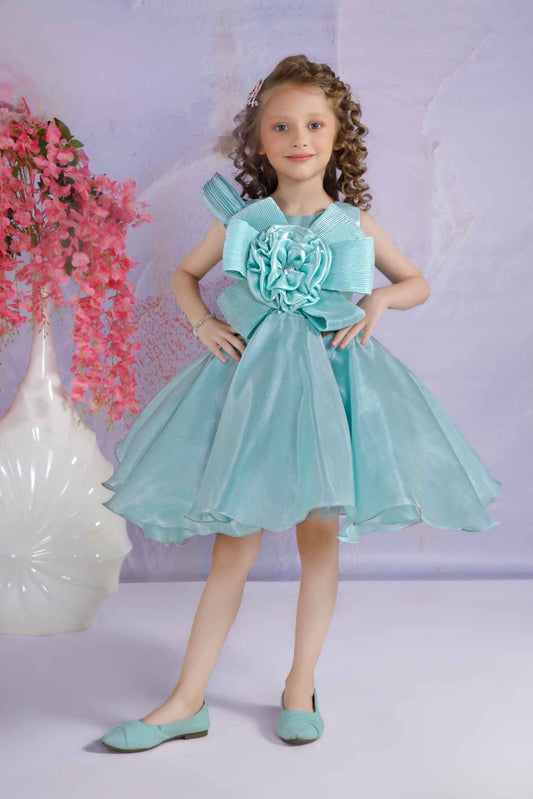 Sea Green Floral Embellished Party Wear Frock For Girls