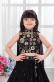 Black Embroidered Crop Top Lehenga Set with Dupatta For Girls