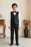 Black Embellished Tuxedo Suit Set with Bow Tie for Boys