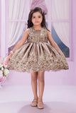 Copper Floral Embroidered Party Frock For Girls