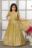 Gold Silk Ethnic gown with Zari Border For Girls