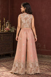 Girls Blush Peach Embroidered Jacket Palazzo Set