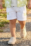 Boys Lime Green Tropical Printed Shirt with White Cargo Shorts Co-Ord Set