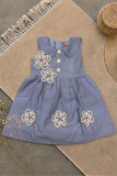 Charming Girls Blue Floral Applique A-Line Dress with Peter Pan Collar
