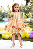 Mustard Smocked Frock With Floral Embroidered For Girls
