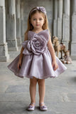 Light Brown 3D Floral Party Wear Frock for Girls