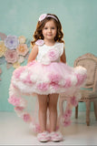 Girls White & Pink Ruffle High-Low Party Dress