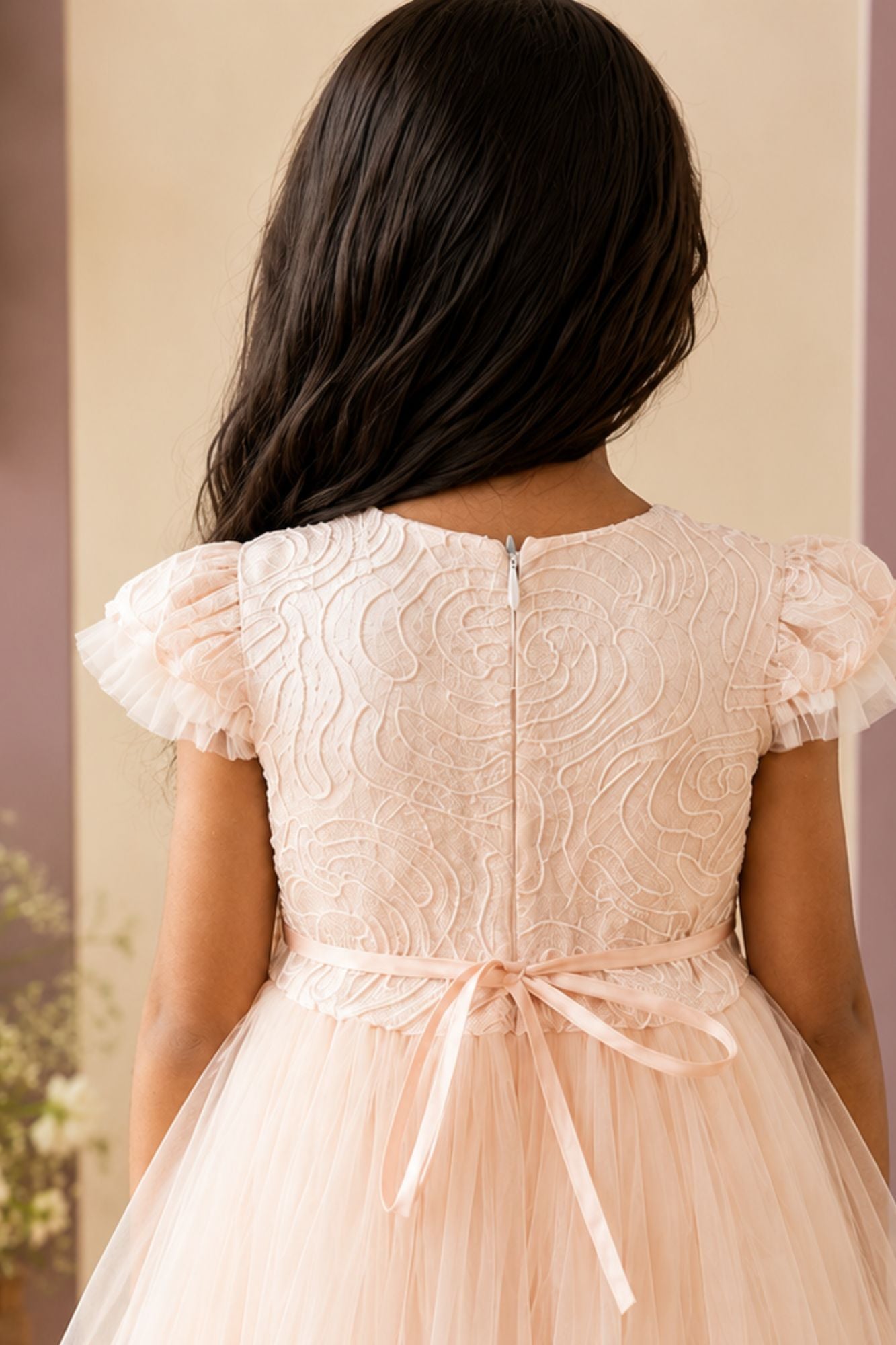 Girls Blush Peach Tail Cut Party Frock