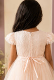Girls Blush Peach Tail Cut Party Frock