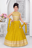 Girls Heavy Sequin Embroidered Mustard Yellow Lehenga Choli Set With Dupatta