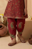 Girls Maroon Printed Kurti with Dhoti Pants Set