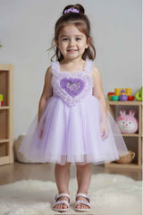 Stylish Lilac Frock With Ruffled Heart Embellished For Girls