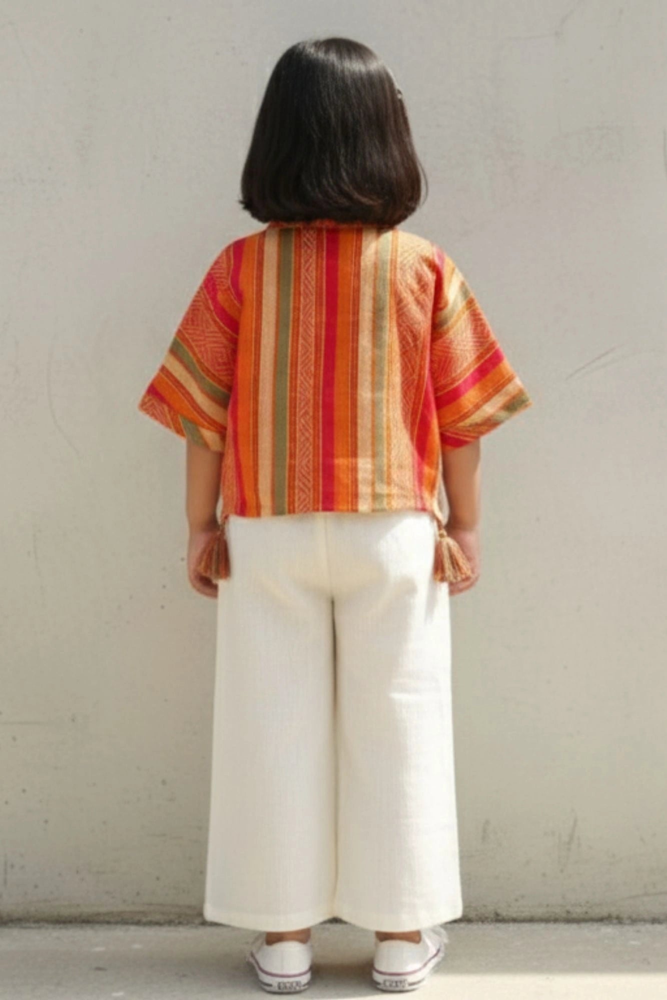 Vibrant Orange & Ivory Butterfly Embroidered Set For Girls