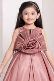 Onion Pink Party Wear Gown with 3D Floral Pleated Bodice for Girls