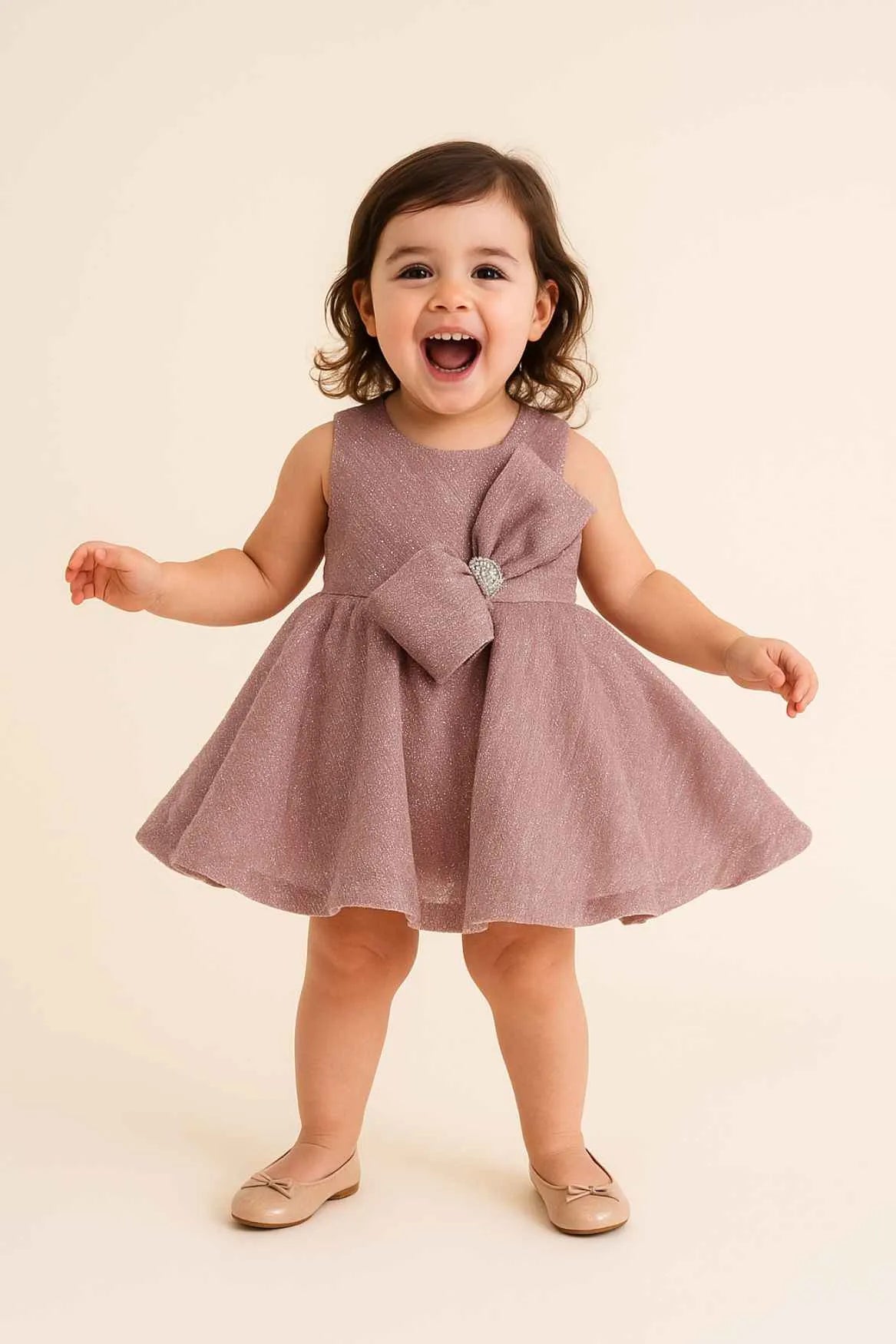 Shimmer Party Dress With Statement Bow For Girls