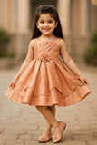 Copper Shimmer Embellished Party Wear Frock with Layered Skirt For Girls